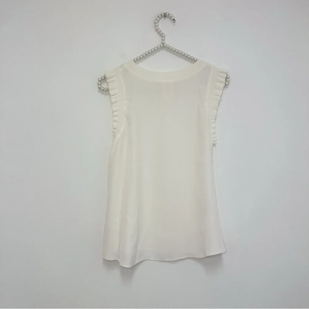 Cinq à Sept Ruffle Trimmed 100% Silk Top in Ivory